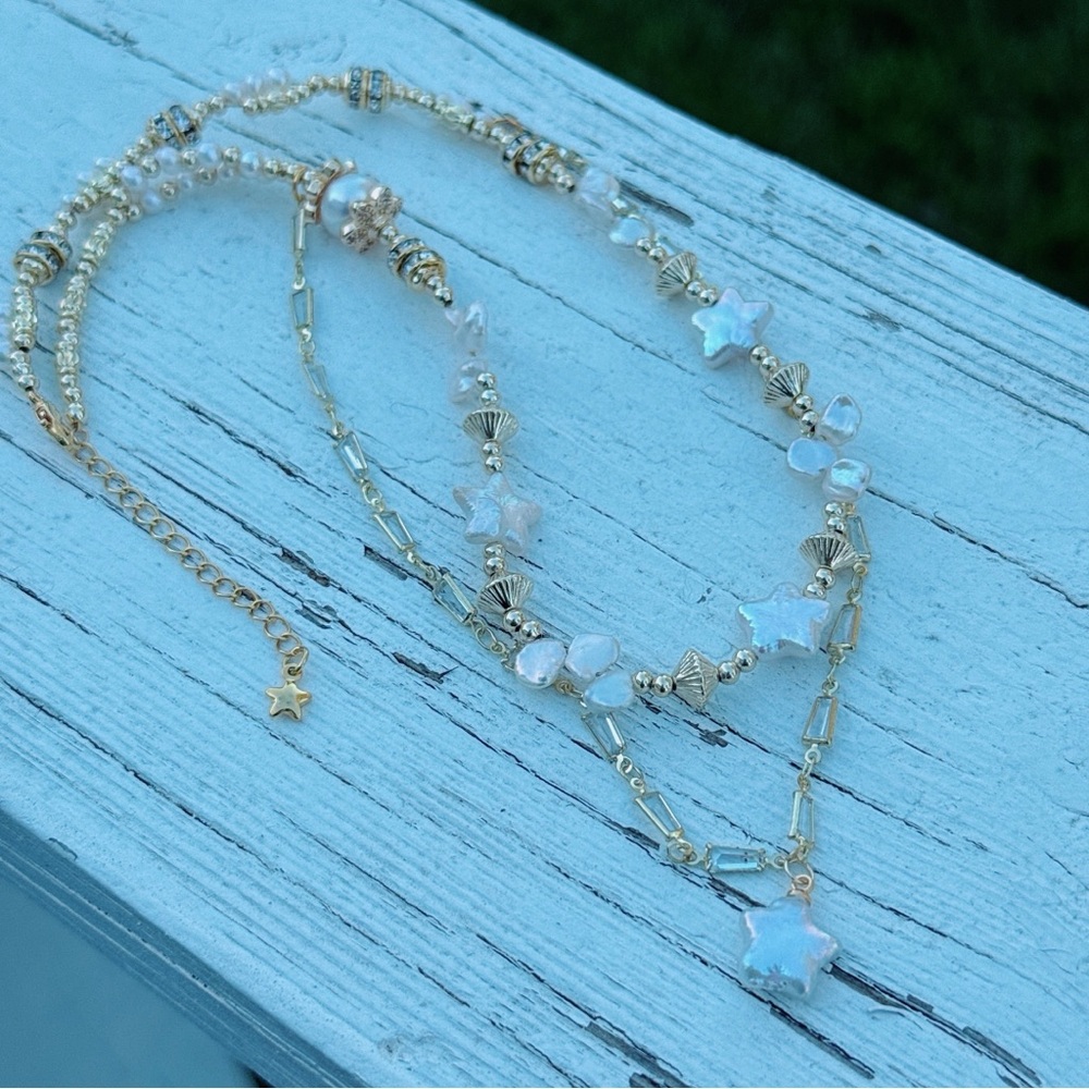 X628 Handmade Freshwater Baroque Star Pearl Dainty Double Layer Necklace - Picture 7 of 9